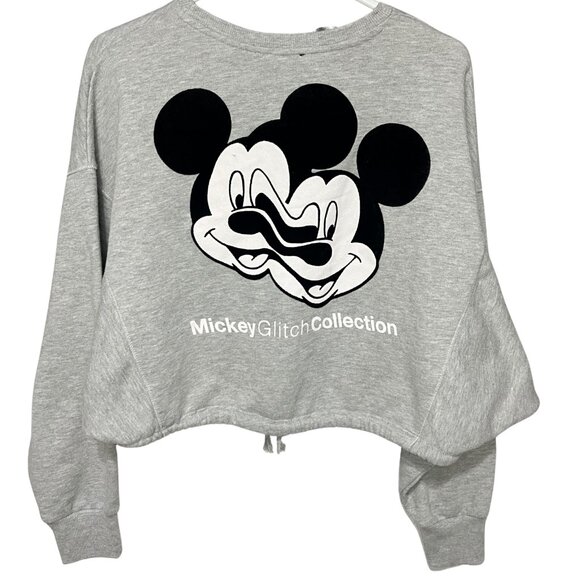 Zara x Disney Mickey Mouse Glitch Collection Women’s Gray Crop Sweatshirt Medium - Picture 2 of 11